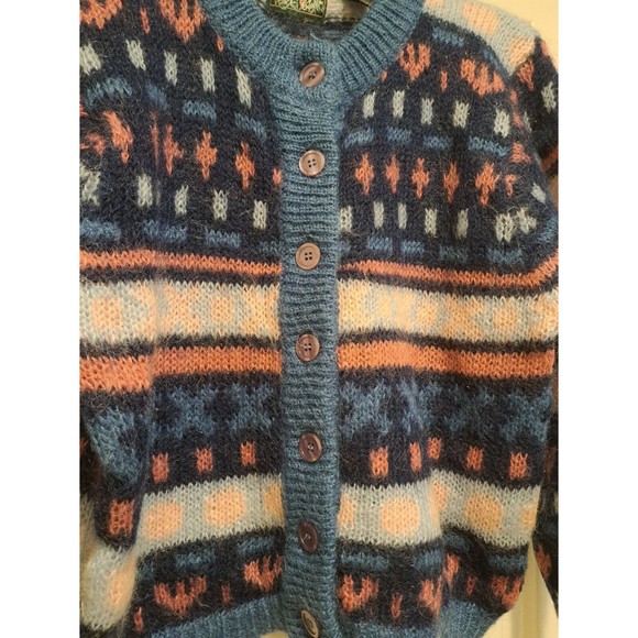 Paris Sports Club Women's Vtg Multi-Color Mohair Blend Button Up Sweater Sz M - Picture 2 of 6